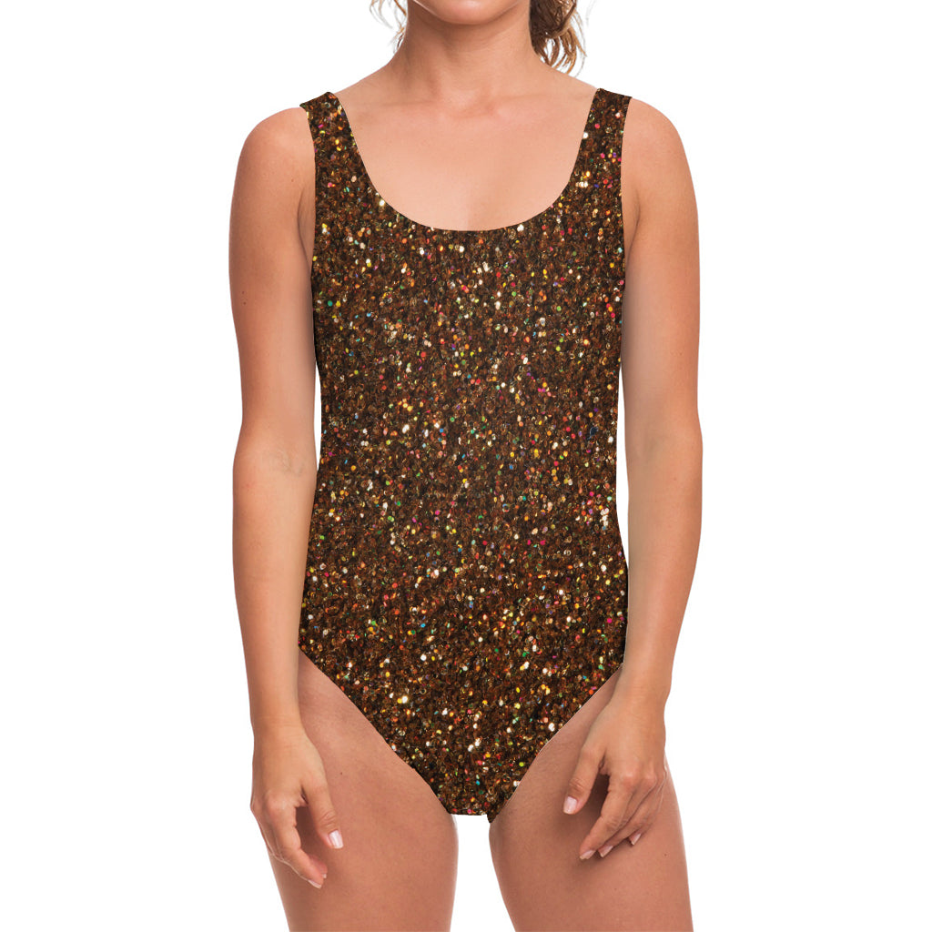 Brown (NOT Real) Glitter Print One Piece Swimsuit