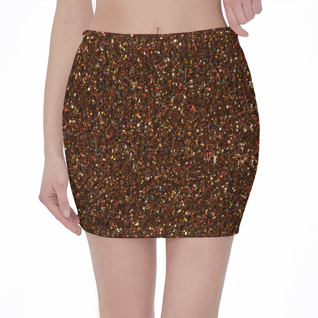 Brown (NOT Real) Glitter Print Pencil Mini Skirt
