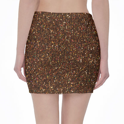 Brown (NOT Real) Glitter Print Pencil Mini Skirt