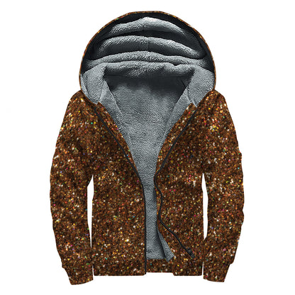 Brown (NOT Real) Glitter Print Sherpa Lined Zip Up Hoodie
