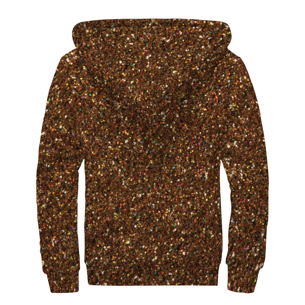 Brown (NOT Real) Glitter Print Sherpa Lined Zip Up Hoodie