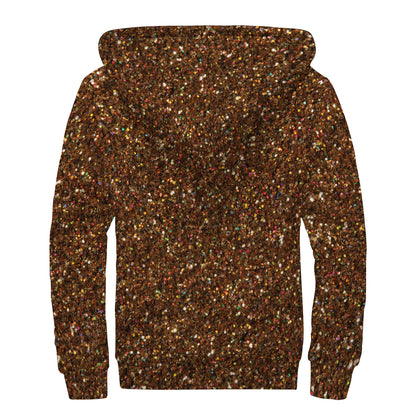 Brown (NOT Real) Glitter Print Sherpa Lined Zip Up Hoodie