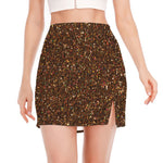 Brown (NOT Real) Glitter Print Side Slit Mini Skirt