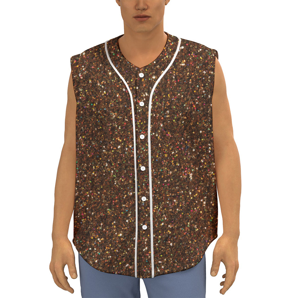 Brown (NOT Real) Glitter Print Sleeveless Baseball Jersey