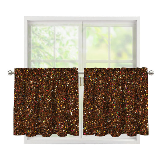 Brown (NOT Real) Glitter Print Tier Curtains