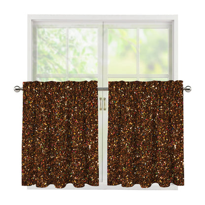 Brown (NOT Real) Glitter Print Tier Curtains