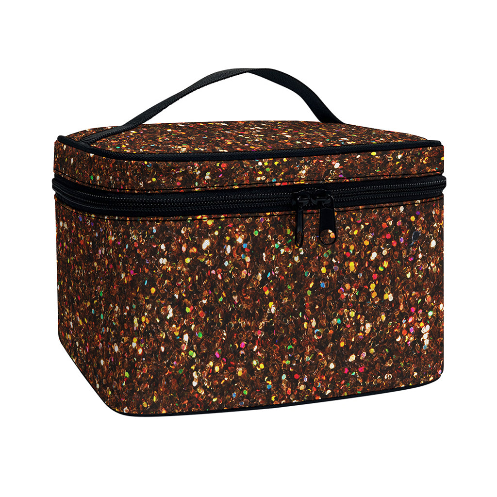 Brown (NOT Real) Glitter Print Travel Makeup Bag