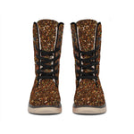 Brown (NOT Real) Glitter Print Winter Boots