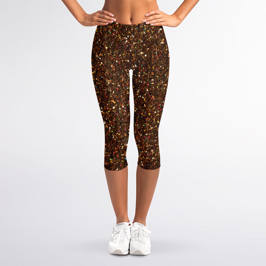 Brown (NOT Real) Glitter Print Women's Capri Leggings