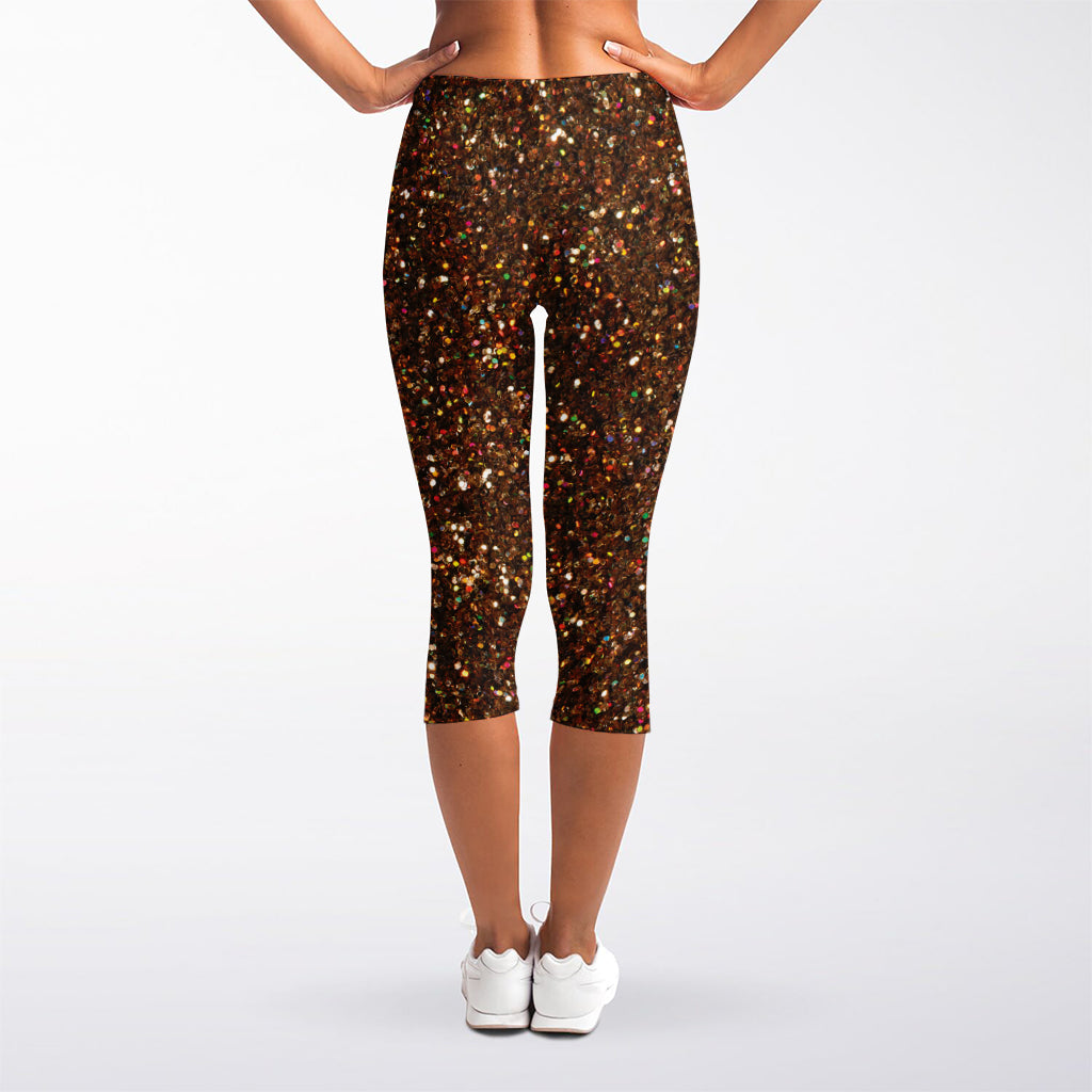 Brown (NOT Real) Glitter Print Women's Capri Leggings