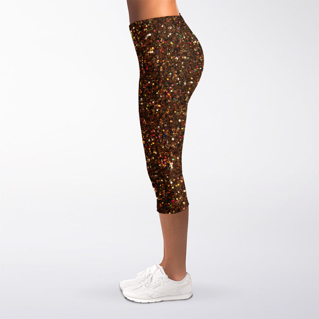 Brown (NOT Real) Glitter Print Women's Capri Leggings