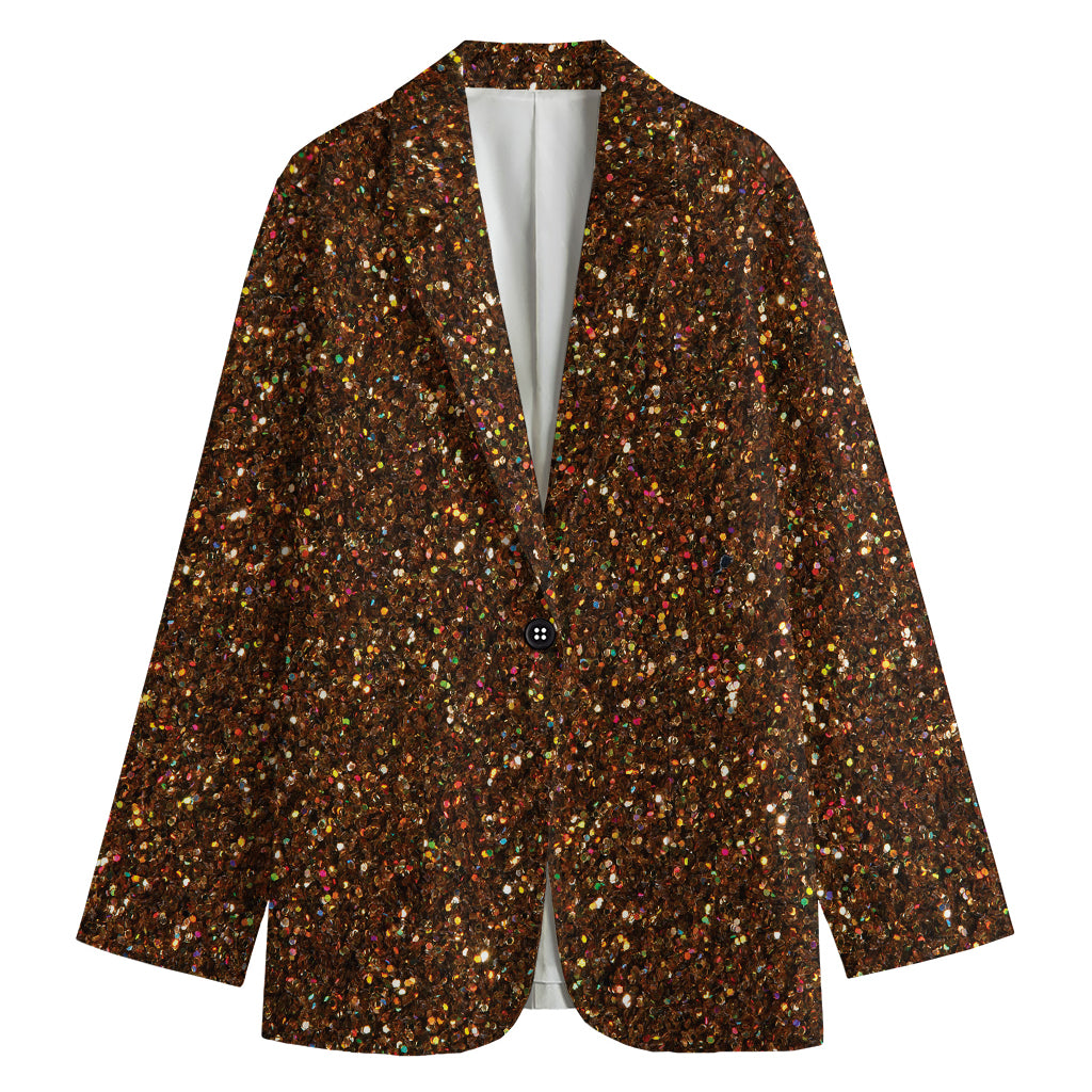 Brown (NOT Real) Glitter Print Women's Cotton Blazer