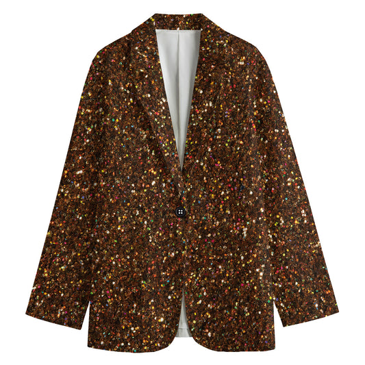 Brown (NOT Real) Glitter Print Women's Cotton Blazer