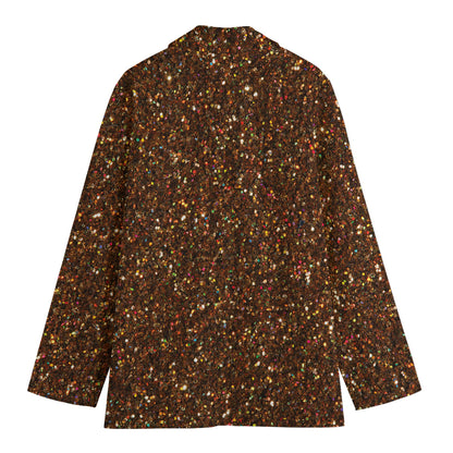 Brown (NOT Real) Glitter Print Women's Cotton Blazer