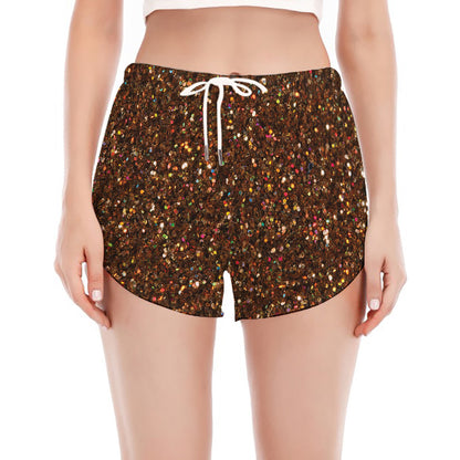 Brown (NOT Real) Glitter Print Women's Split Running Shorts