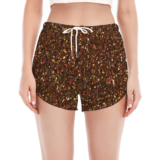 Brown (NOT Real) Glitter Print Women's Split Running Shorts