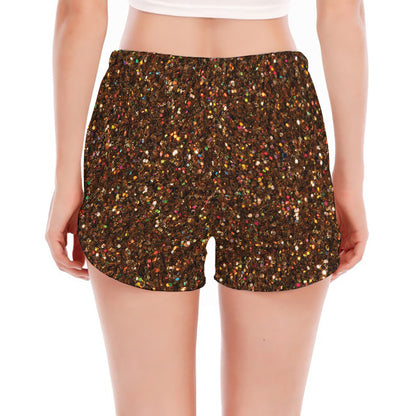 Brown (NOT Real) Glitter Print Women's Split Running Shorts