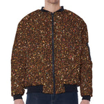 Brown (NOT Real) Glitter Print Zip Sleeve Bomber Jacket