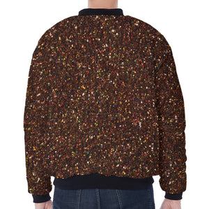 Brown (NOT Real) Glitter Print Zip Sleeve Bomber Jacket