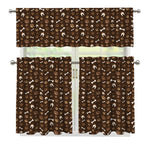 Brown Paw And Bone Pattern Print 3 Piece Kitchen Curtains