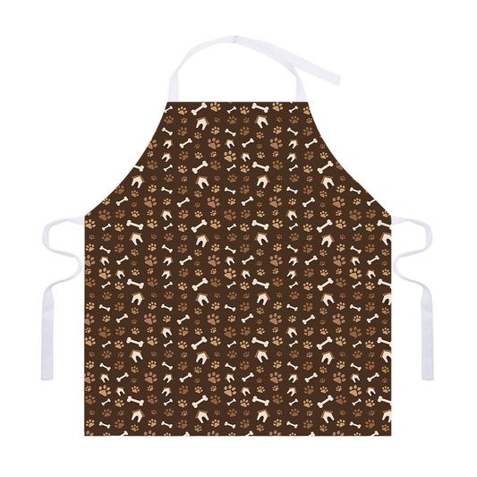 Brown Paw And Bone Pattern Print Adjustable Apron