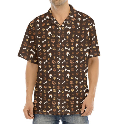 Brown Paw And Bone Pattern Print Aloha Shirt