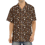 Brown Paw And Bone Pattern Print Aloha Shirt