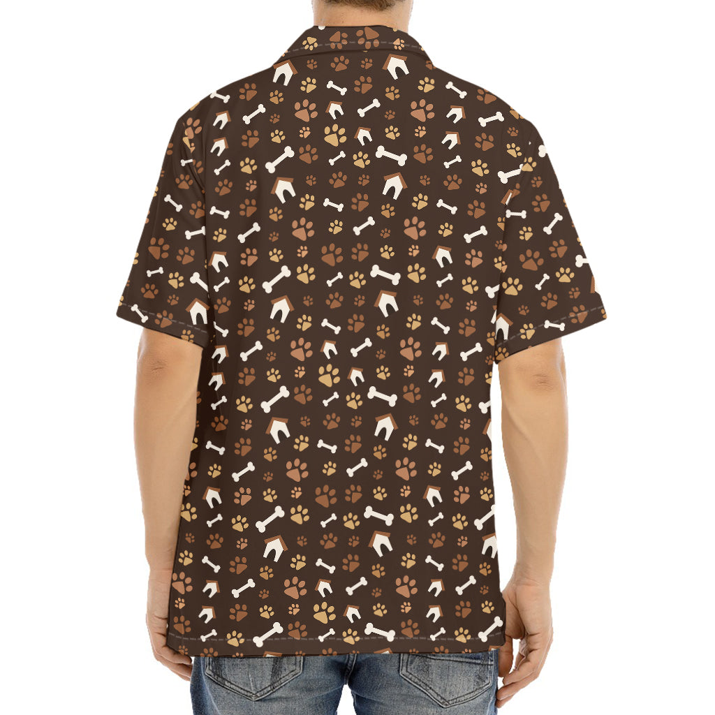 Brown Paw And Bone Pattern Print Aloha Shirt
