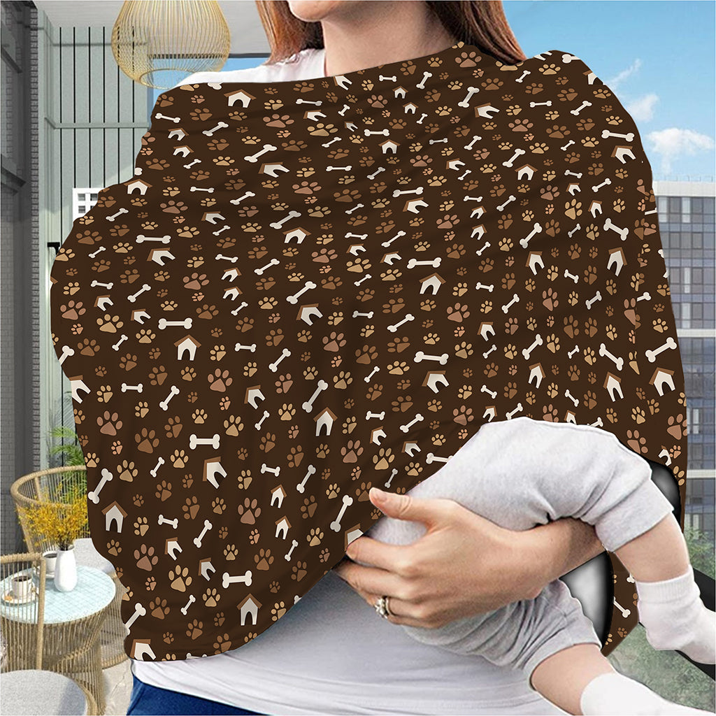 Brown Paw And Bone Pattern Print Baby Seat Cover
