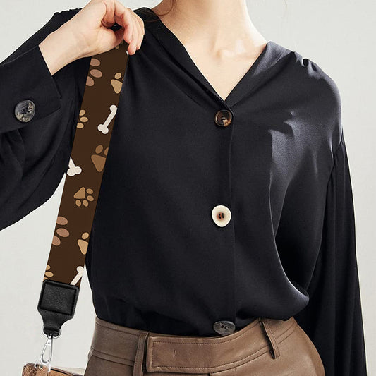 Brown Paw And Bone Pattern Print Bag Strap