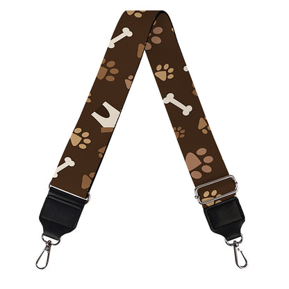 Brown Paw And Bone Pattern Print Bag Strap