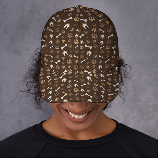 Brown Paw And Bone Pattern Print Baseball Cap