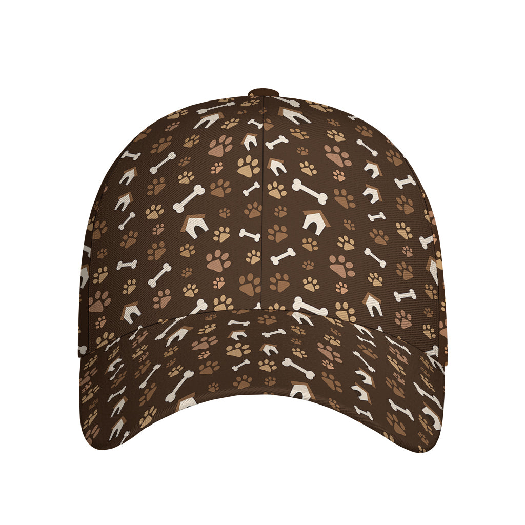 Brown Paw And Bone Pattern Print Baseball Cap