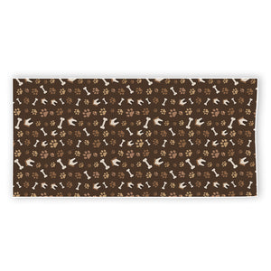 Brown Paw And Bone Pattern Print Beach Towel