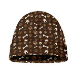 Brown Paw And Bone Pattern Print Beanie