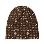 Brown Paw And Bone Pattern Print Beanie