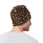 Brown Paw And Bone Pattern Print Beanie