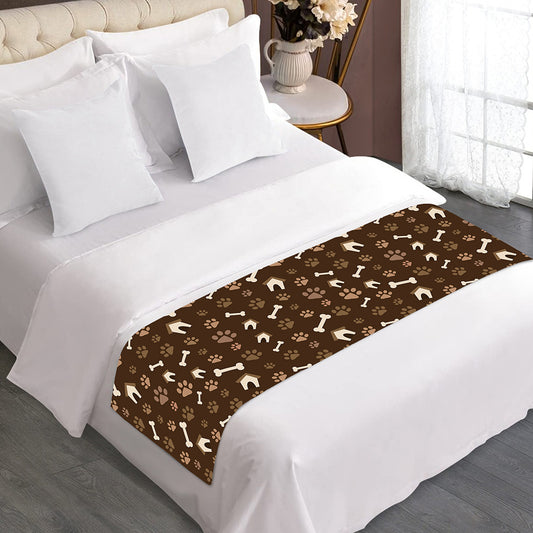 Brown Paw And Bone Pattern Print Bed Runner