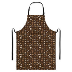 Brown Paw And Bone Pattern Print Bib Apron With Pocket