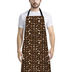 Brown Paw And Bone Pattern Print Bib Apron With Pocket