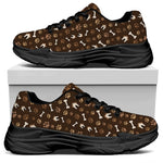 Brown Paw And Bone Pattern Print Black Chunky Shoes