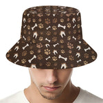 Brown Paw And Bone Pattern Print Bucket Hat
