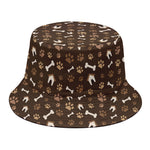 Brown Paw And Bone Pattern Print Bucket Hat