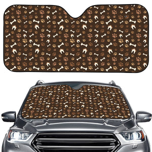 Brown Paw And Bone Pattern Print Car Windshield Sun Shade