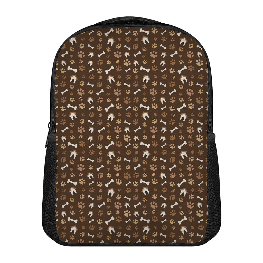 Brown Paw And Bone Pattern Print Casual Backpack