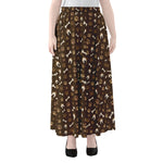 Brown Paw And Bone Pattern Print Chiffon Maxi Skirt