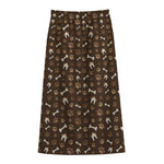 Brown Paw And Bone Pattern Print Cotton Front Slit Maxi Skirt