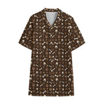 Brown Paw And Bone Pattern Print Cotton Hawaiian Shirt