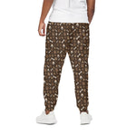 Brown Paw And Bone Pattern Print Cotton Pants