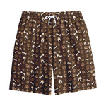 Brown Paw And Bone Pattern Print Cotton Shorts